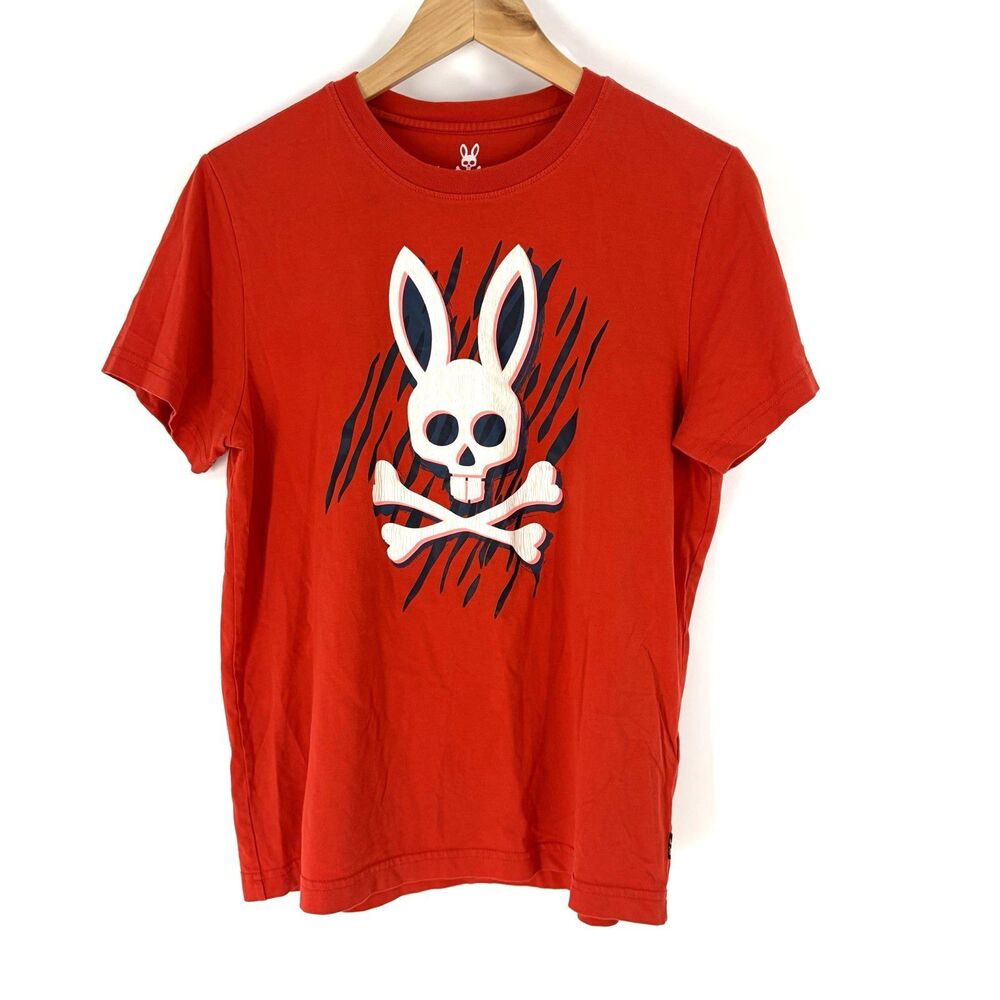Psycho Bunny T Shirt Size 3 Mens XS Red Skull Graphic Pima Cotton Logo Crew Neck